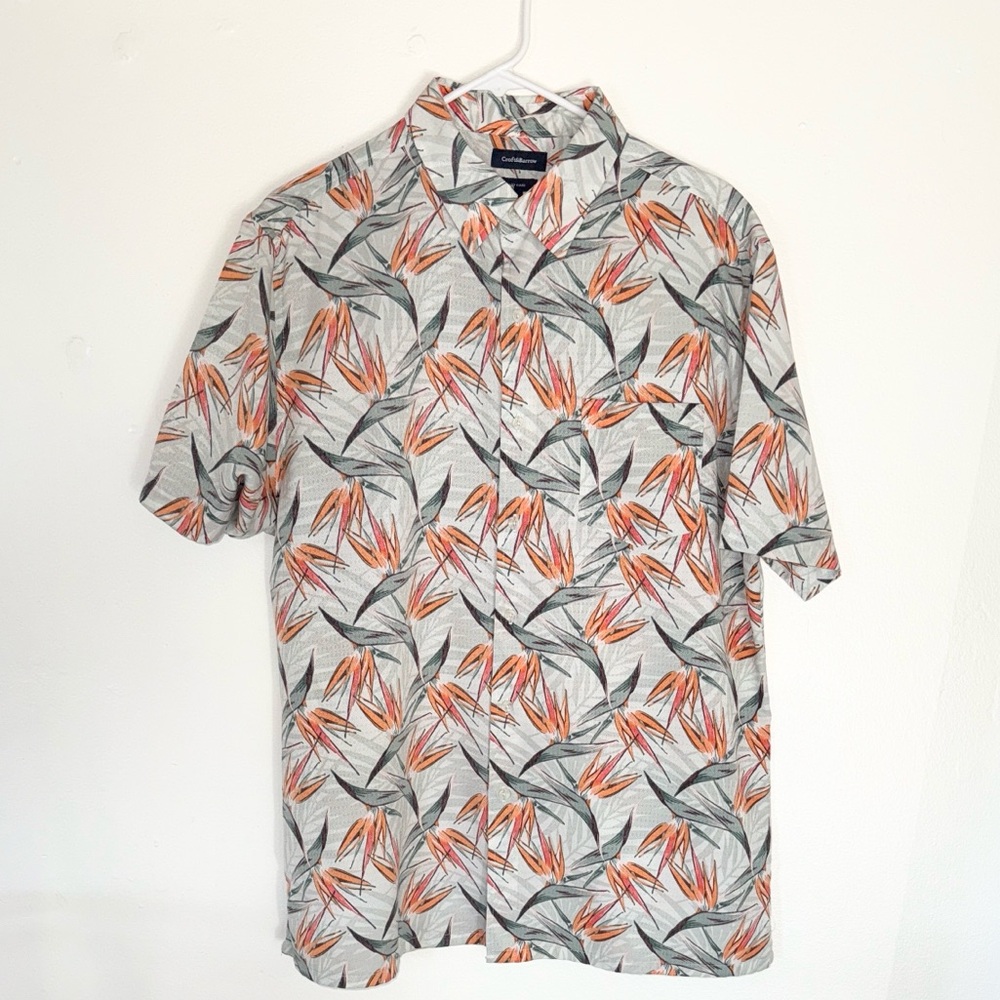 CROFT & BARROW SHORT SLEEVE BUTTON DOWN W/ POCKET - BIRDS OF PARADISE